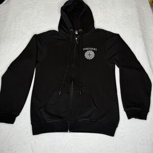 Portugal Embroidered Patch on Black Full Zip Hoodie Size M Starworld Tag